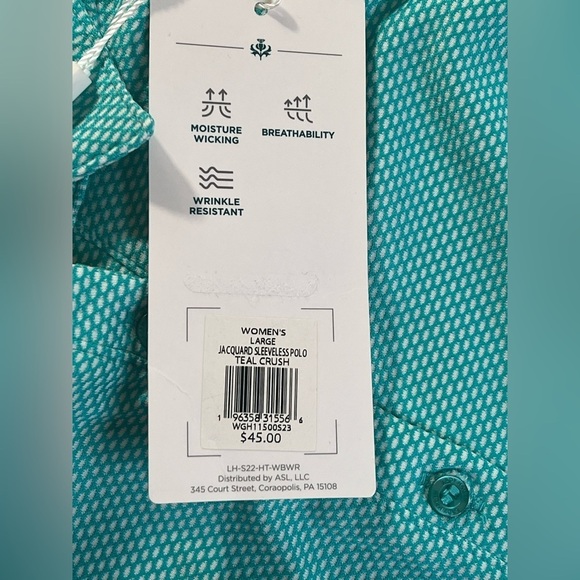 Lady Hagen Jacquard Sleeveless Polo, Color Teal Crush, Size Large, NWT - Picture 4 of 7